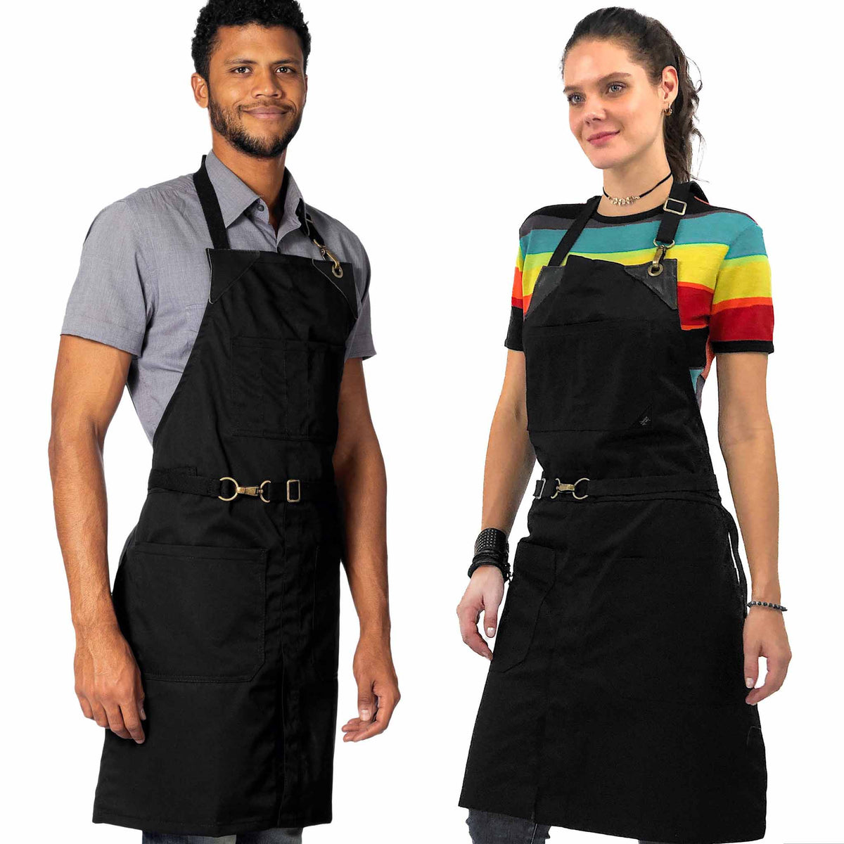 Chef Apron - Twill, No-Tie, Leather Trim, Split - Chef, Bartender, Barista, Grill, Shop - Under NY Sky