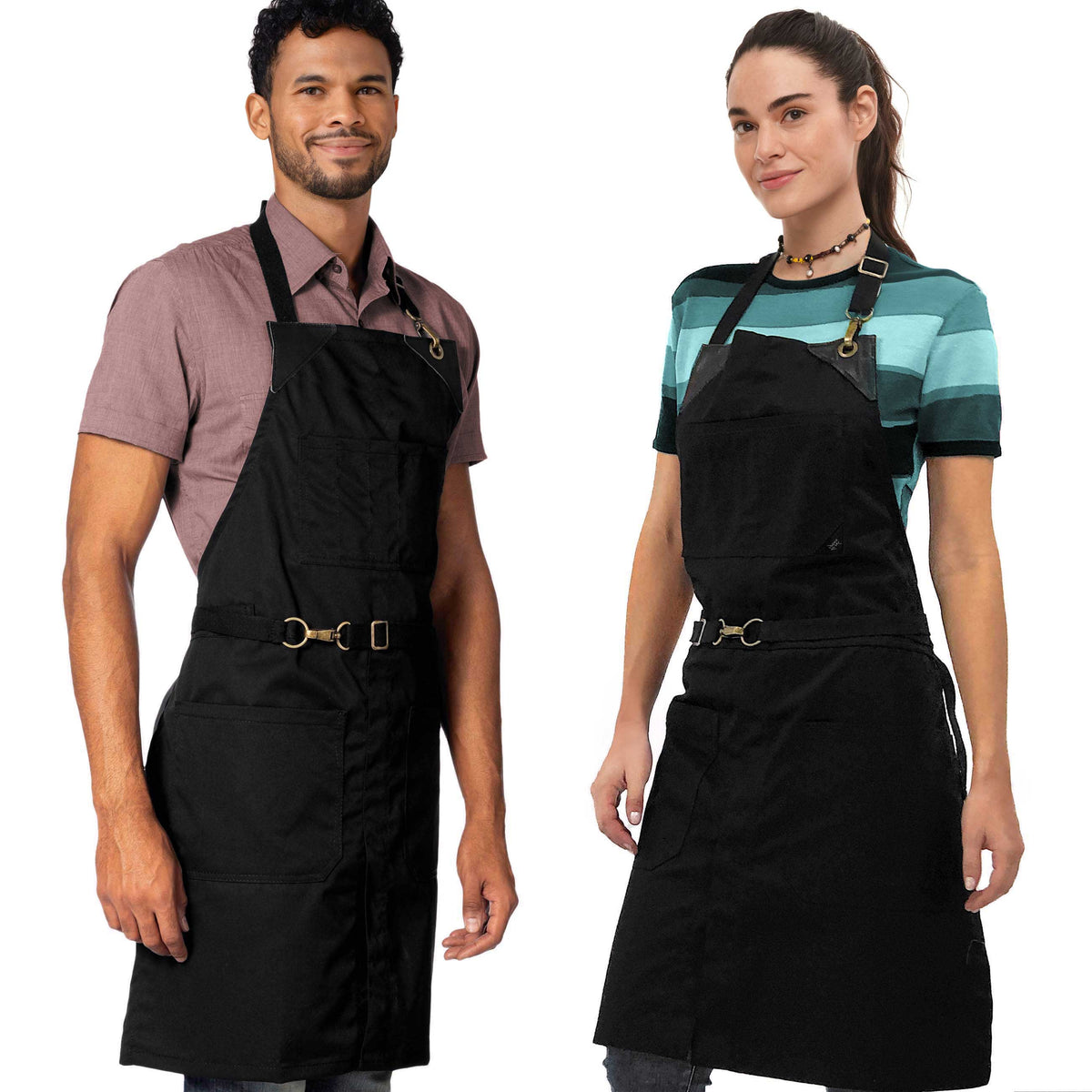 Avental para Chef - Em Sarja, Sem Laços, Acabamento em Couro, Fenda na Perna - Barman, Barista, Churrasqueiro, Comércio -  Under NY Sky