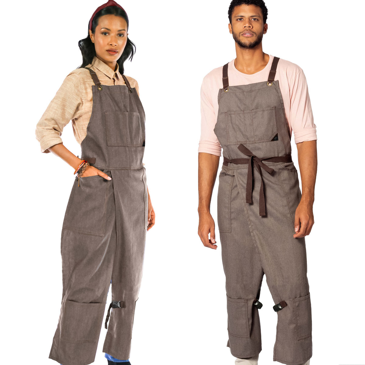 Pottery Apron – Full Split-Leg - Pro Denim &amp; Twill – Cross-back, Leather Reinforcement - Ceramics - Under NY Sky