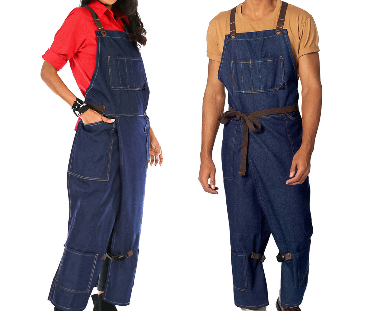 Pottery Apron – Full Split-Leg - Pro Denim &amp; Twill – Cross-back, Leather Reinforcement - Ceramics - Under NY Sky