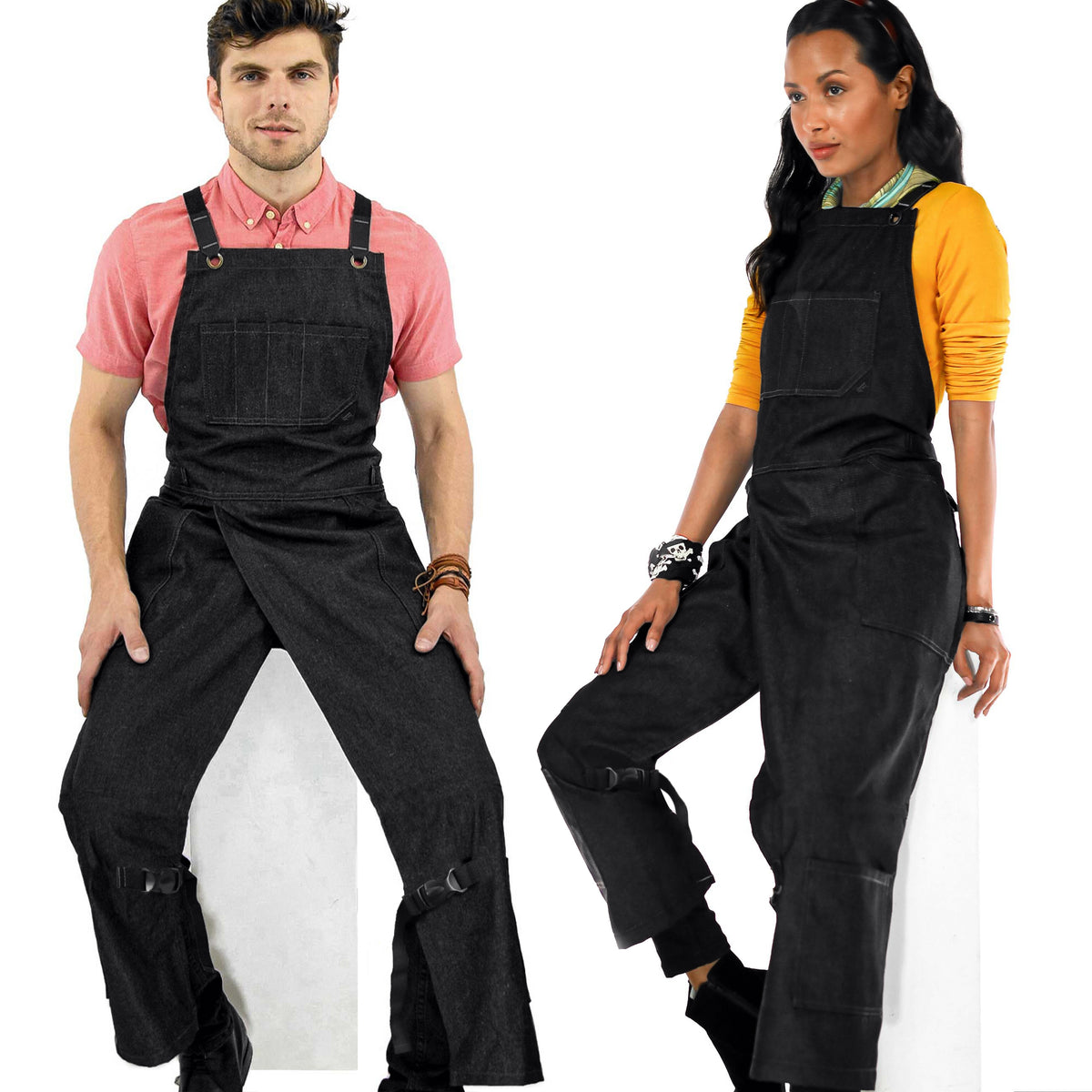 Pottery Apron – Full Split-Leg - Pro Denim &amp; Twill – Cross-back, Leather Reinforcement - Ceramics - Under NY Sky