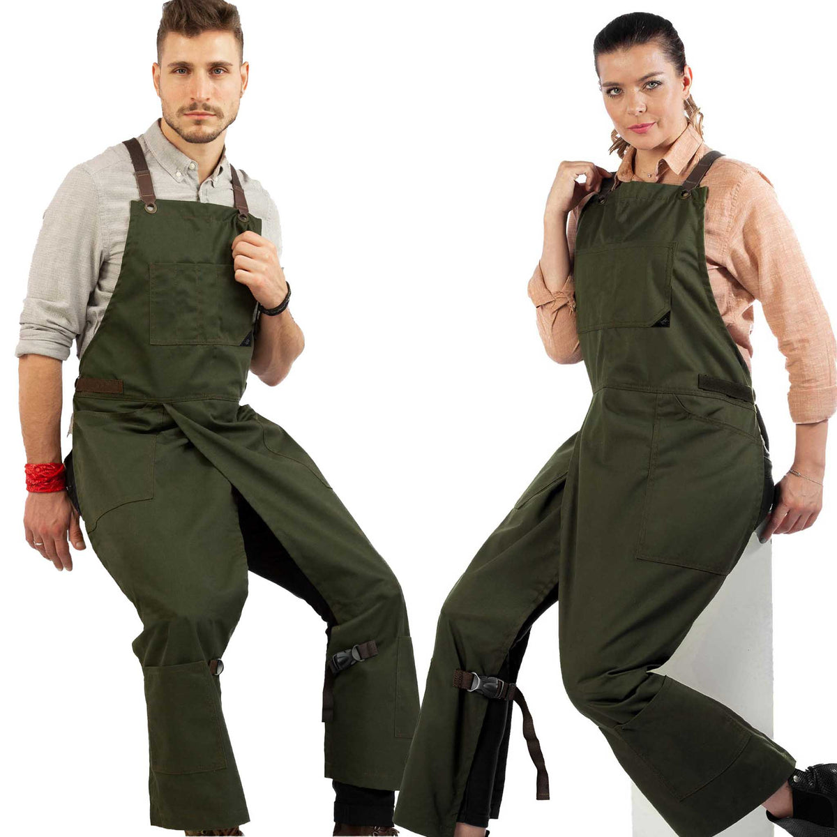 Pottery Apron – Full Split-Leg - Pro Denim &amp; Twill – Cross-back, Leather Reinforcement - Ceramics - Under NY Sky