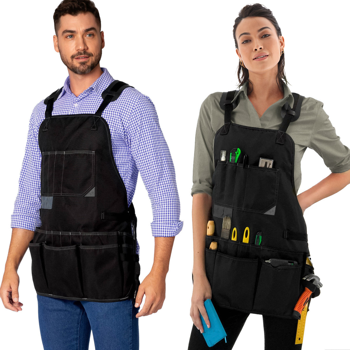 Avental de Ferramentas - Suporte Magnético, 18 Bolsos, Alças Cruzadas, Lona Oxford - Marceneiro, Eletricista - Under NY Sky