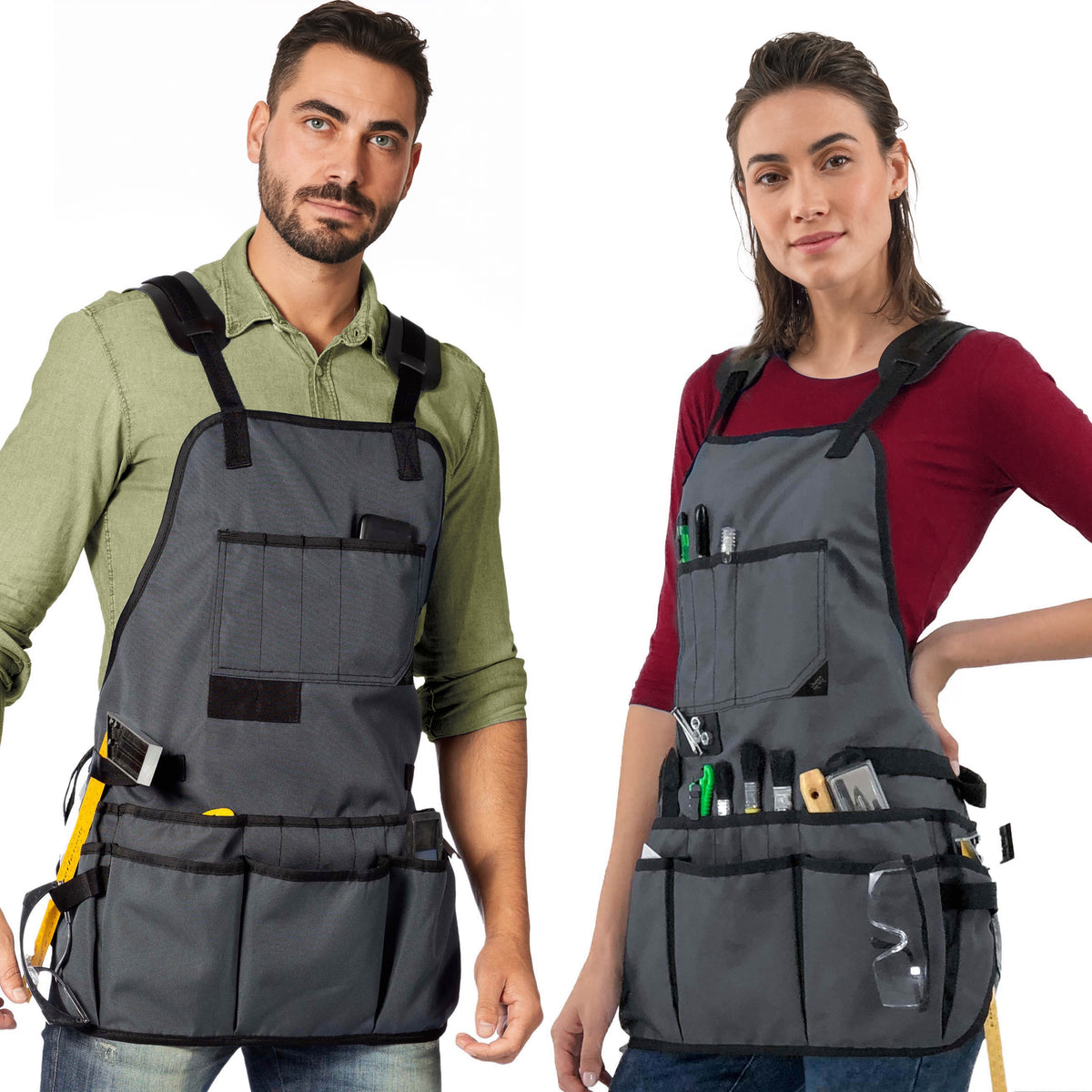 Avental de Ferramentas - Suporte Magnético, 18 Bolsos, Alças Cruzadas, Lona Oxford - Marceneiro, Eletricista - Under NY Sky