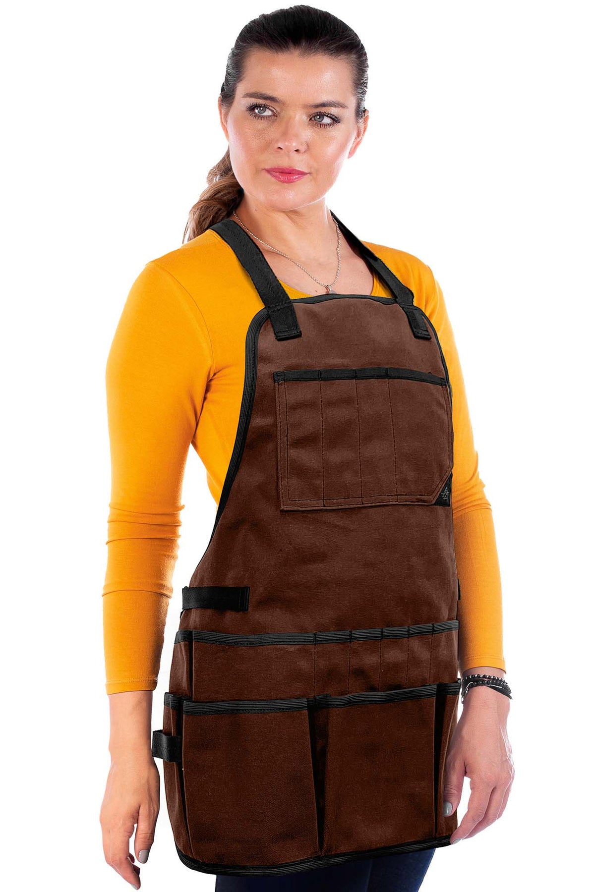 Tool Apron - 20 Pockets &amp; Slots, Cross-Back, Sturdy Waxed Canvas - Under NY Sky