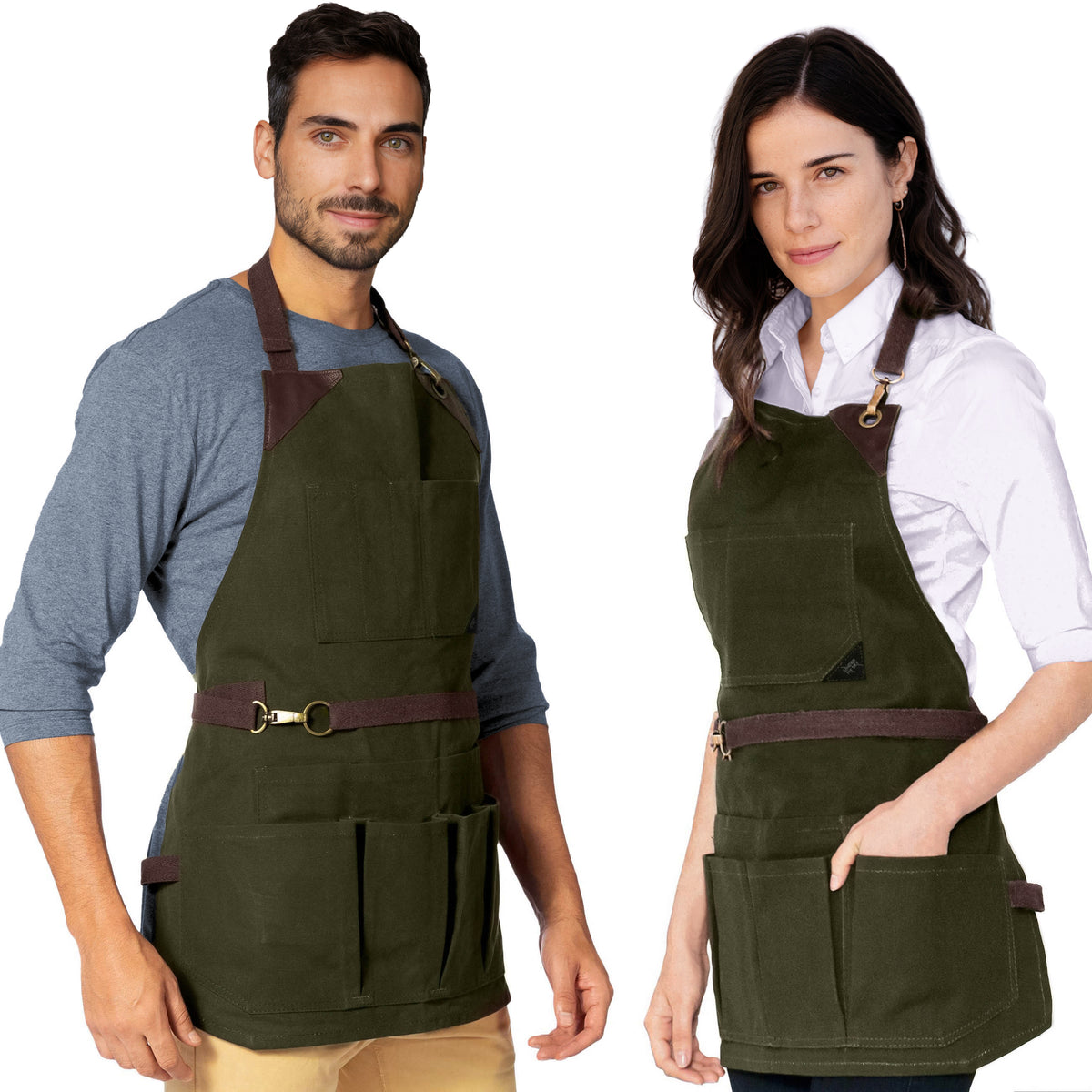 Avental de Ferramentas - 12 Bolsos, Lona Encerada Resistente, Reforço em Couro, Sem laços - Carpinteiro, Jardim, Comércio - Under NY Sky