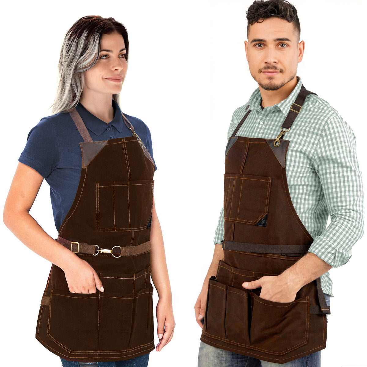 Avental de Ferramentas - 12 Bolsos, Lona Encerada Resistente, Reforço em Couro, Sem laços - Carpinteiro, Jardim, Comércio - Under NY Sky