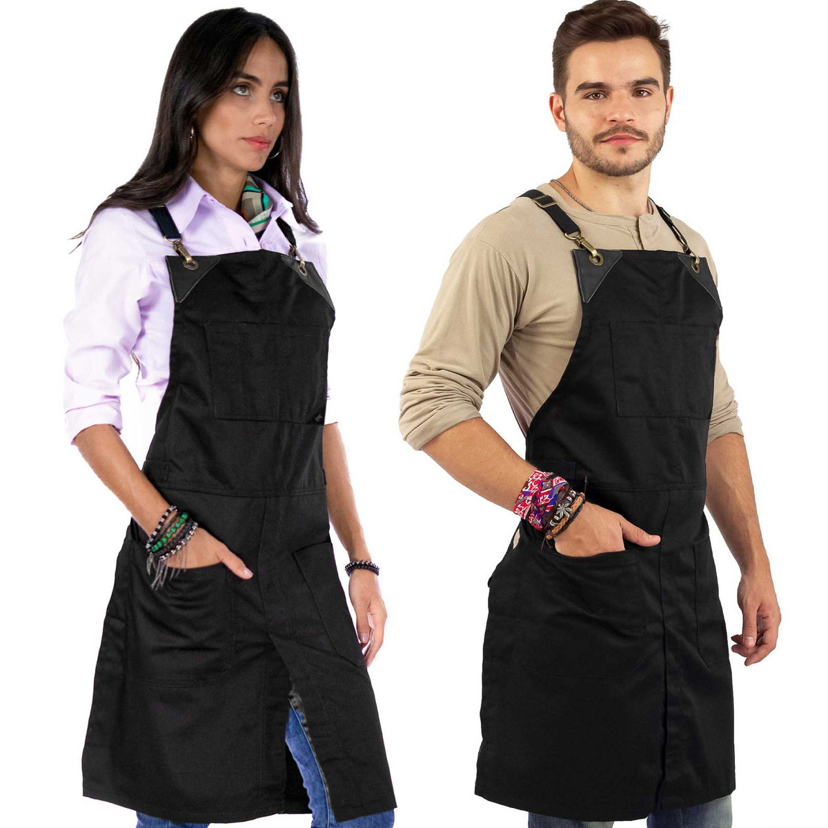 Chef Aprons - CrossBack, Leather Trim, Split - Chef, Bartender, BBQ, Shop, Barber, Salon - Under NY Sky