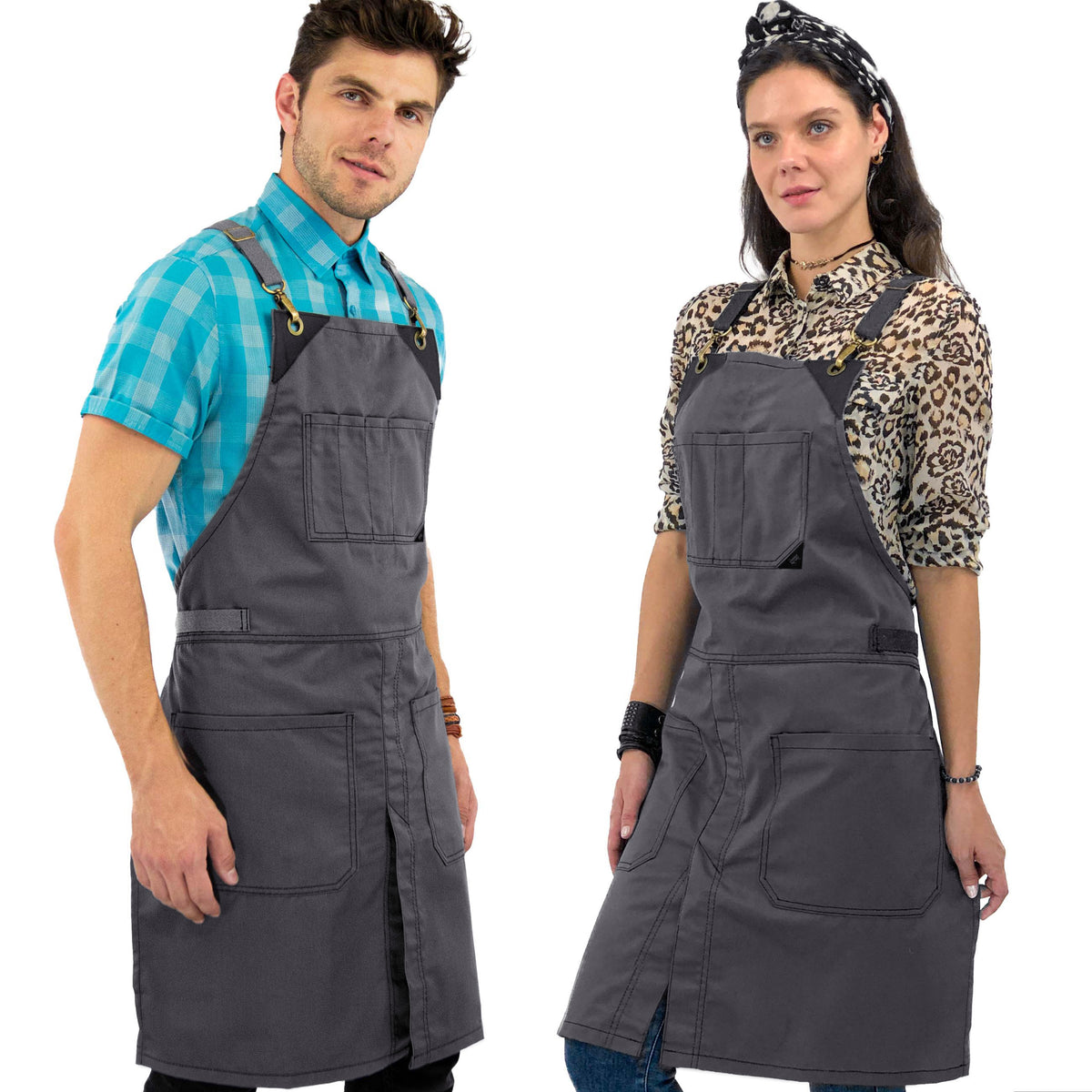 Chef Aprons - CrossBack, Leather Trim, Split - Chef, Bartender, BBQ, Shop, Barber, Salon - Under NY Sky