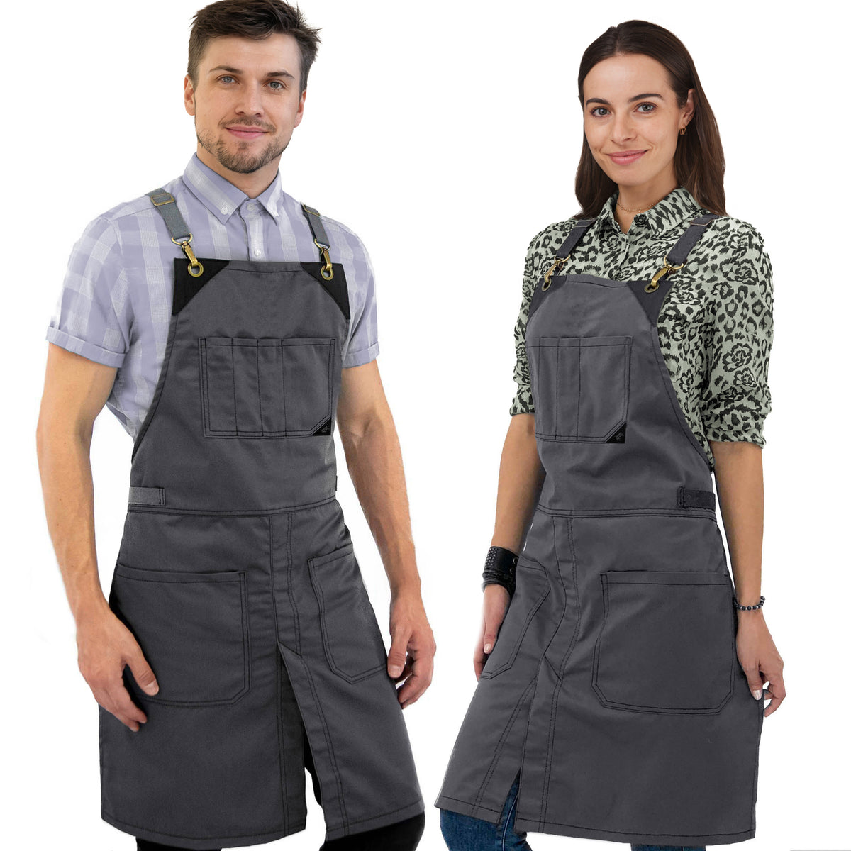 Aventais para Chef – Alças Cruzadas, Acabamento em Couro, Fenda de Perna – Chef, Bartender, Churrasco, Loja, Barbeiro, Salão - Under NY Sky