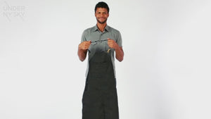 Chef Apron - Twill, No-Tie, Leather Trim, Split - Chef, Bartender, Barista, Grill, Shop - Under NY Sky