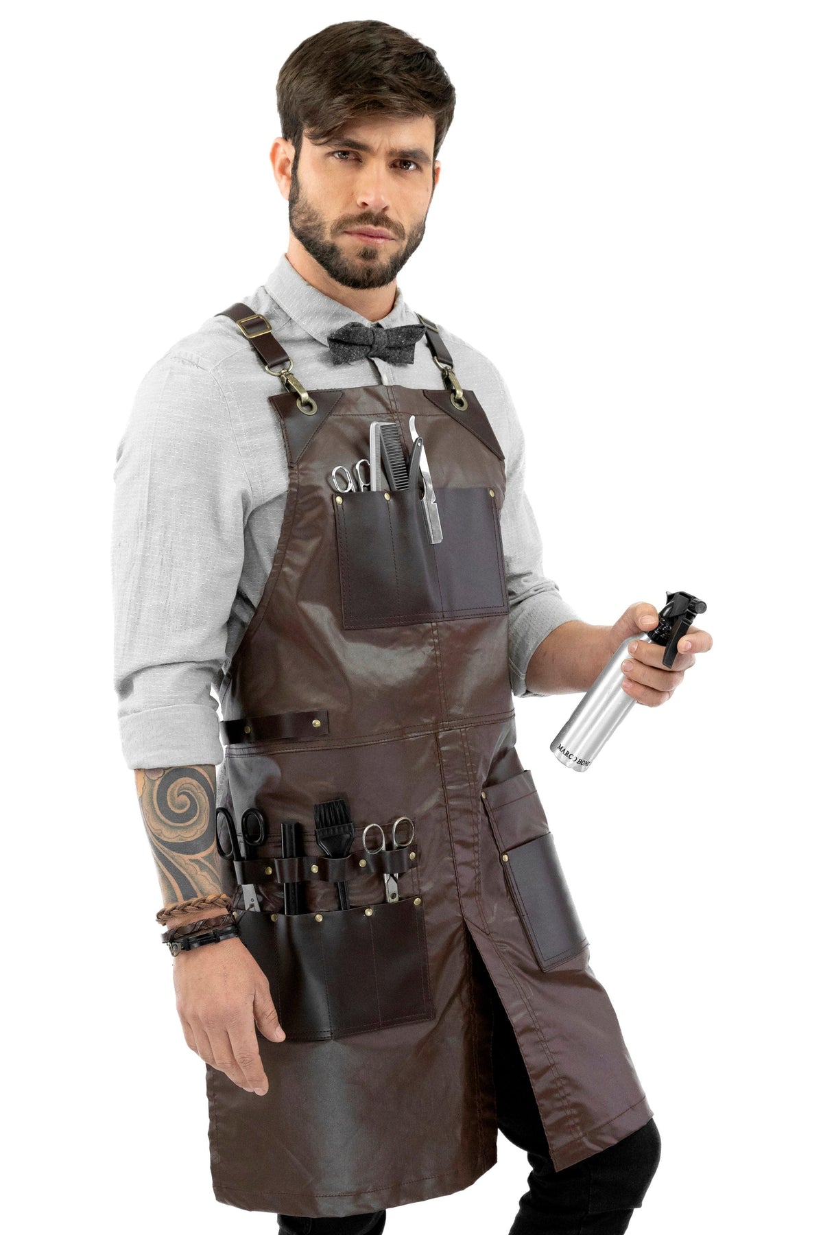 Barber Apron - Leather Straps, Pockets, Loops &amp; Reinforcements - Crossback - Water Resistant - Under NY Sky