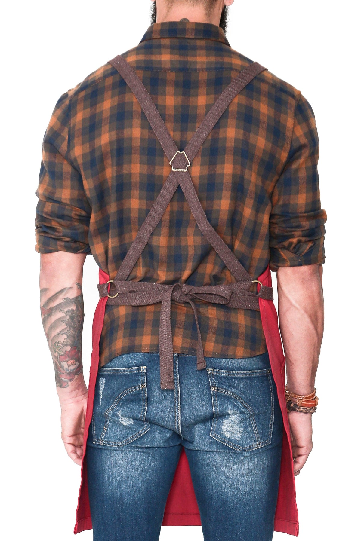 Work Apron - Professional Denim &amp; Twill, Leather Trim, CrossBack, Chef, Bartender, Shop, Server - Under NY Sky